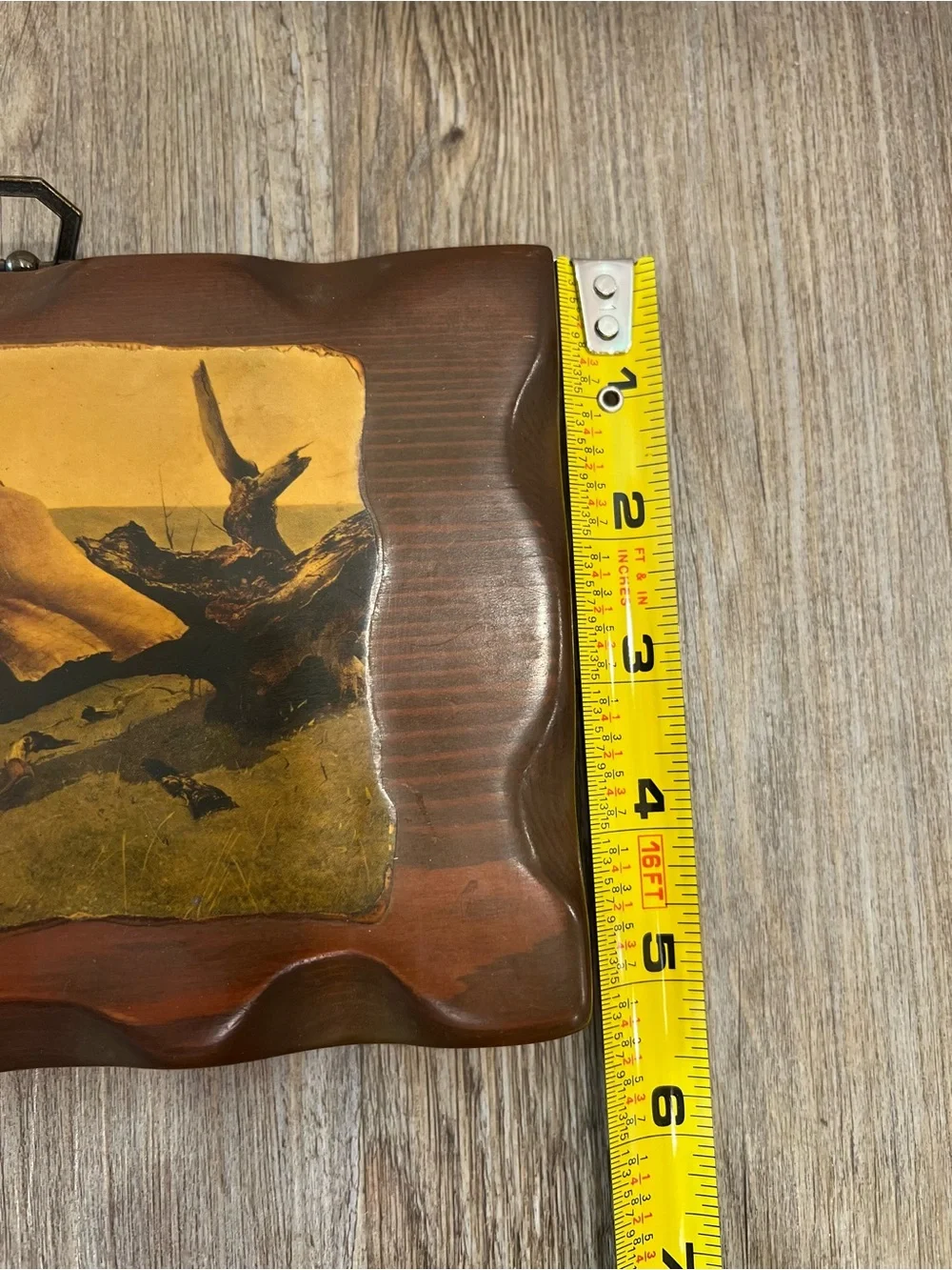 Vintage wood plaque featuring April Wind picture art- brown